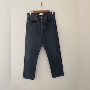 Agolde 90's Pinch Waist High Rise Straight Denim Jeans in dark wash Hitch